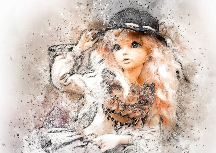 Doll Art Abstract Vintage Girl Watercolor Beauty 